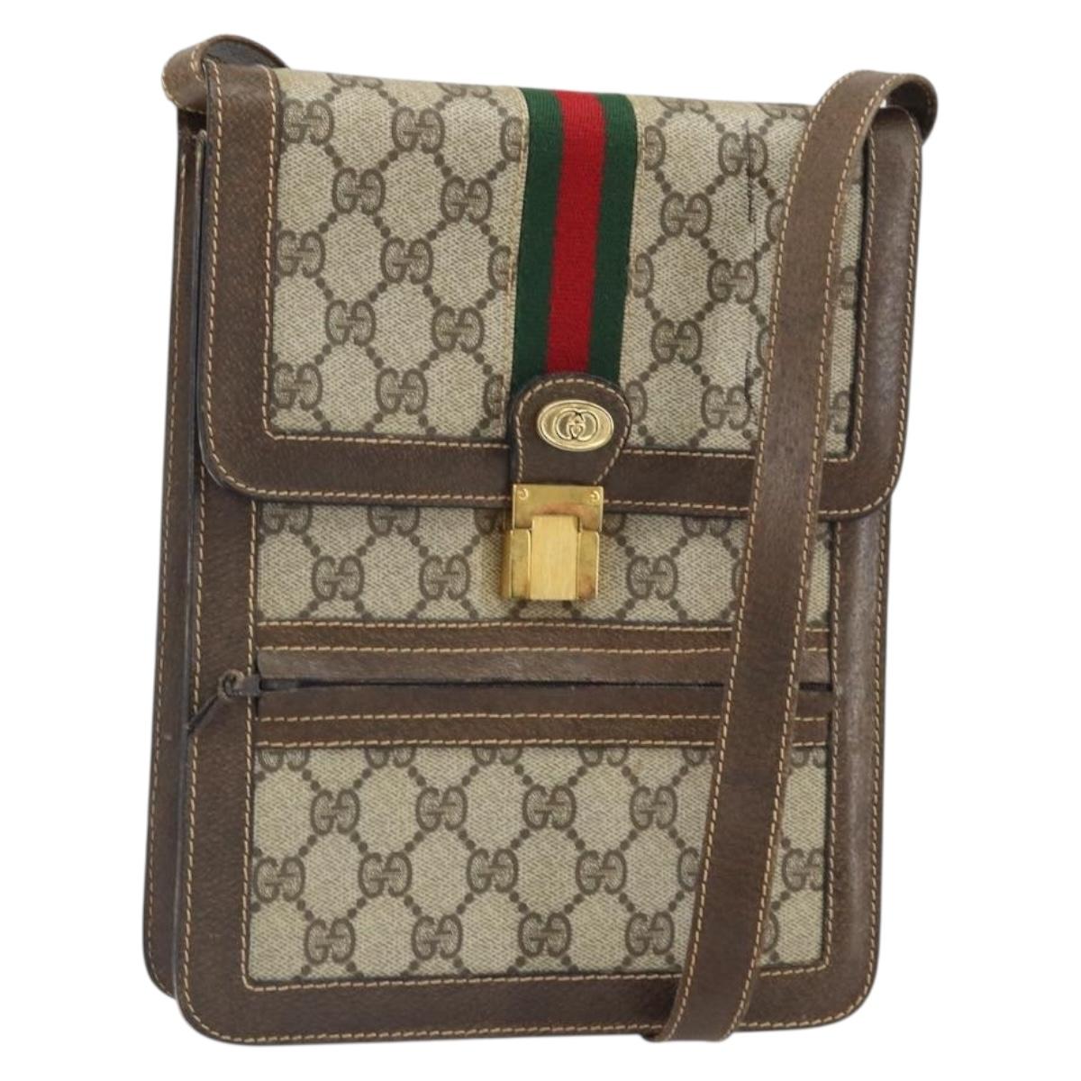 GUCCI GG Supreme Web Sherry Line Shoulder Bag PVC Beige Red Auth ti3724