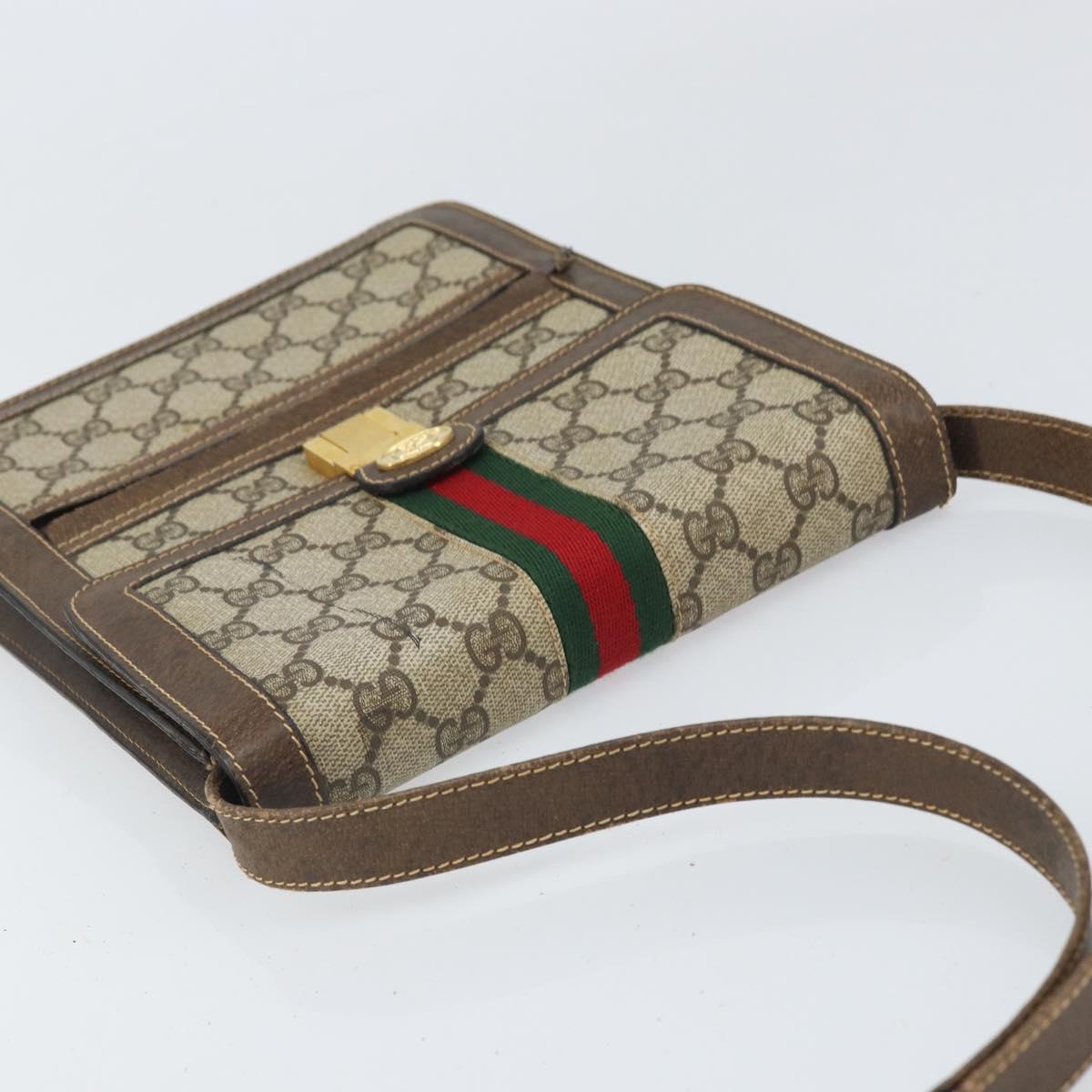 GUCCI GG Supreme Web Sherry Line Shoulder Bag PVC Beige Red Auth ti3724