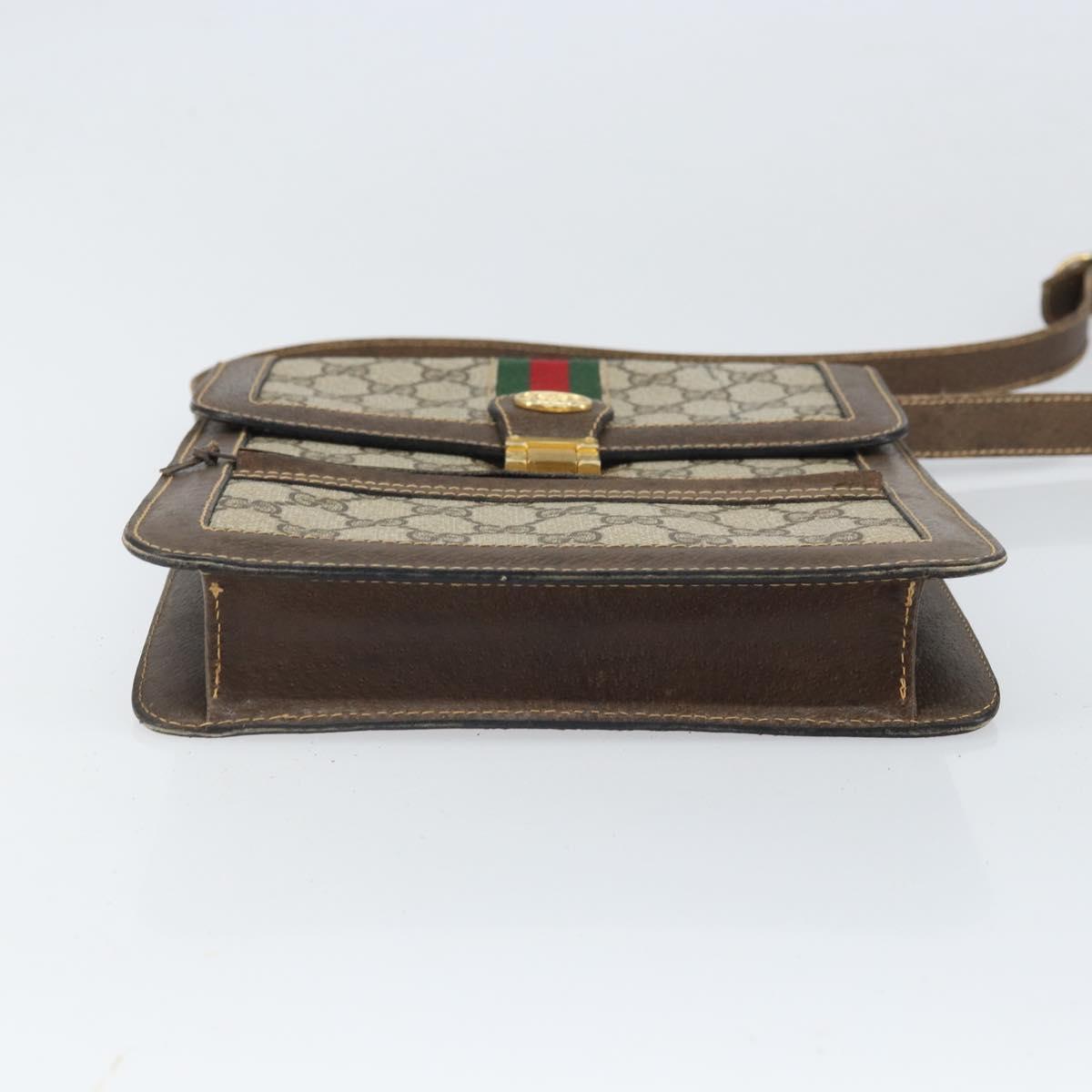 GUCCI GG Supreme Web Sherry Line Shoulder Bag PVC Beige Red Auth ti3724