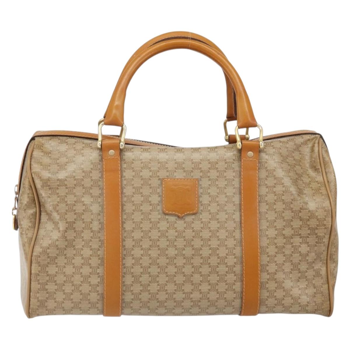 CELINE Macadam Canvas Hand Bag PVC Beige Gold Auth ti3725