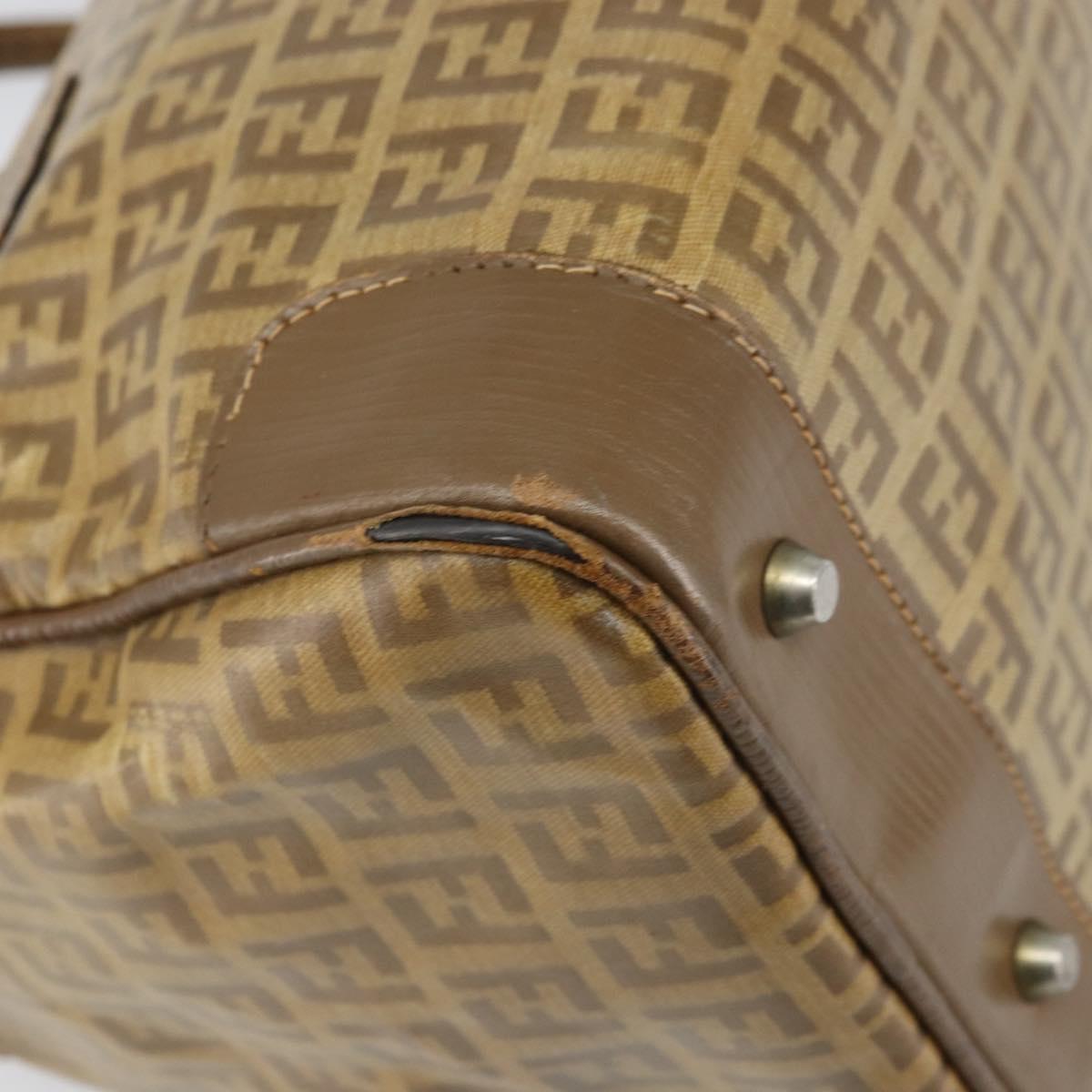 FENDI Zucchino Canvas Hand Bag PVC Beige Silver Auth ti3726