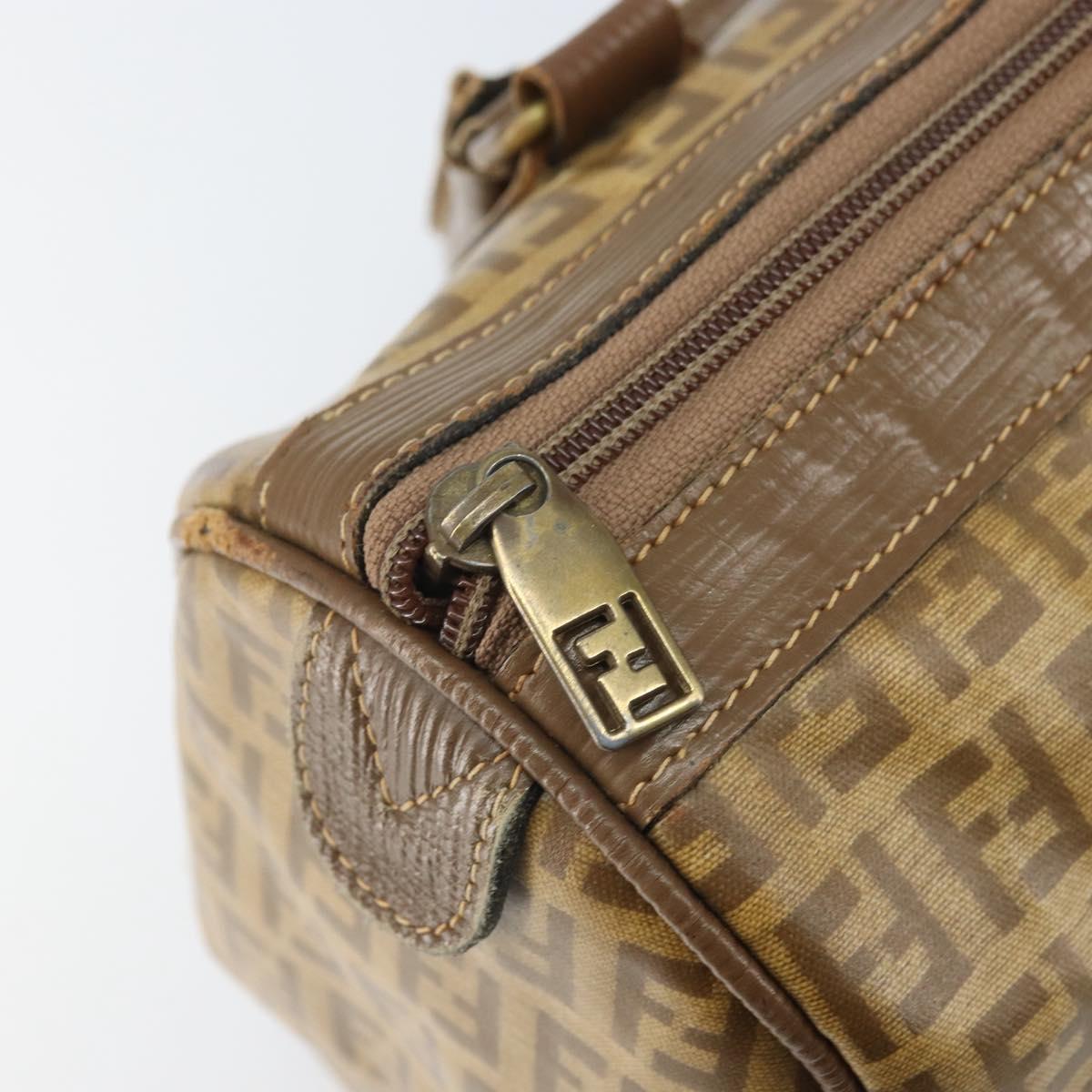 FENDI Zucchino Canvas Hand Bag PVC Beige Silver Auth ti3726
