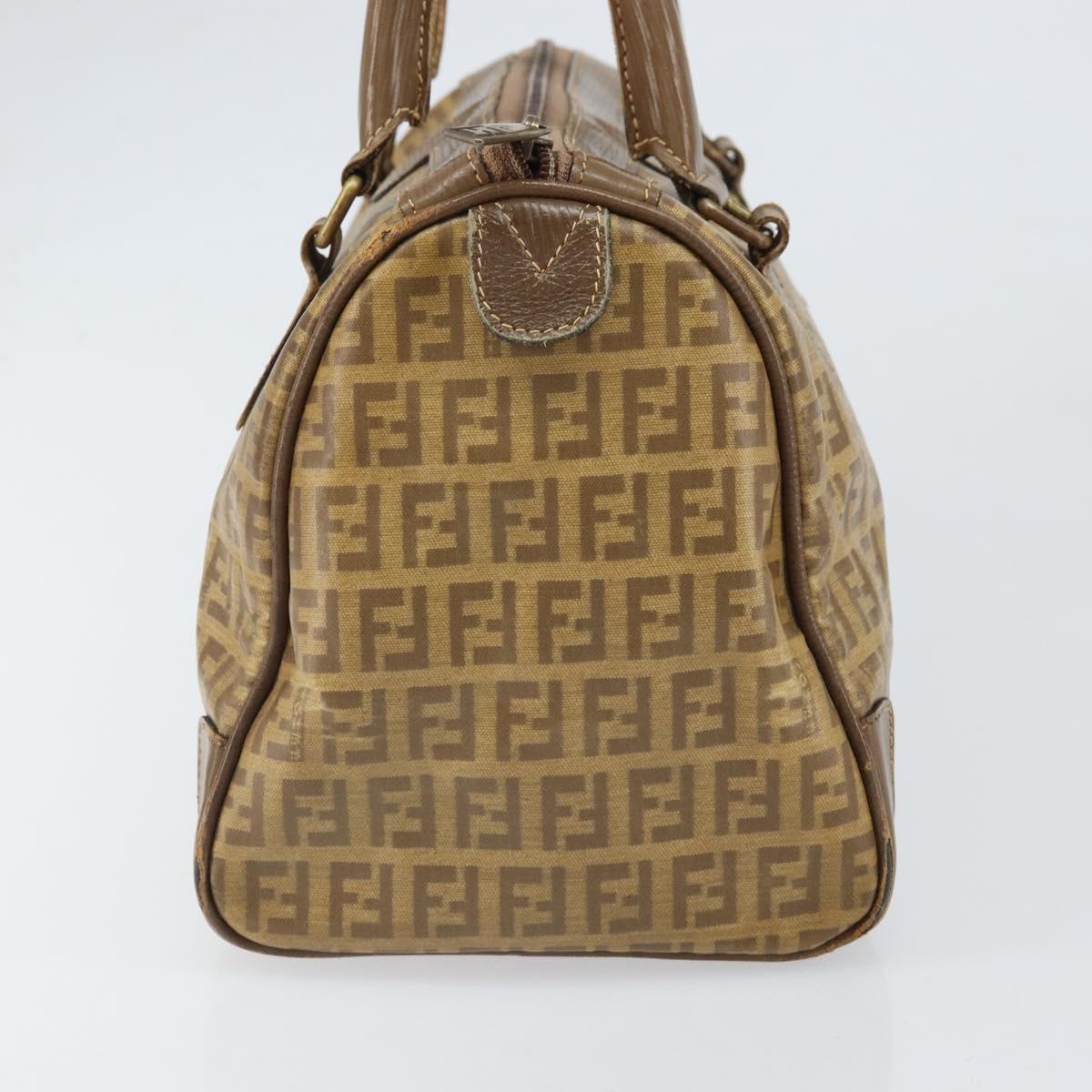 FENDI Zucchino Canvas Hand Bag PVC Beige Silver Auth ti3726