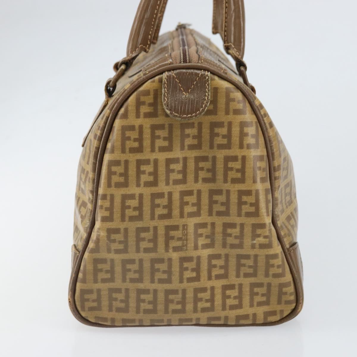 FENDI Zucchino Canvas Hand Bag PVC Beige Silver Auth ti3726