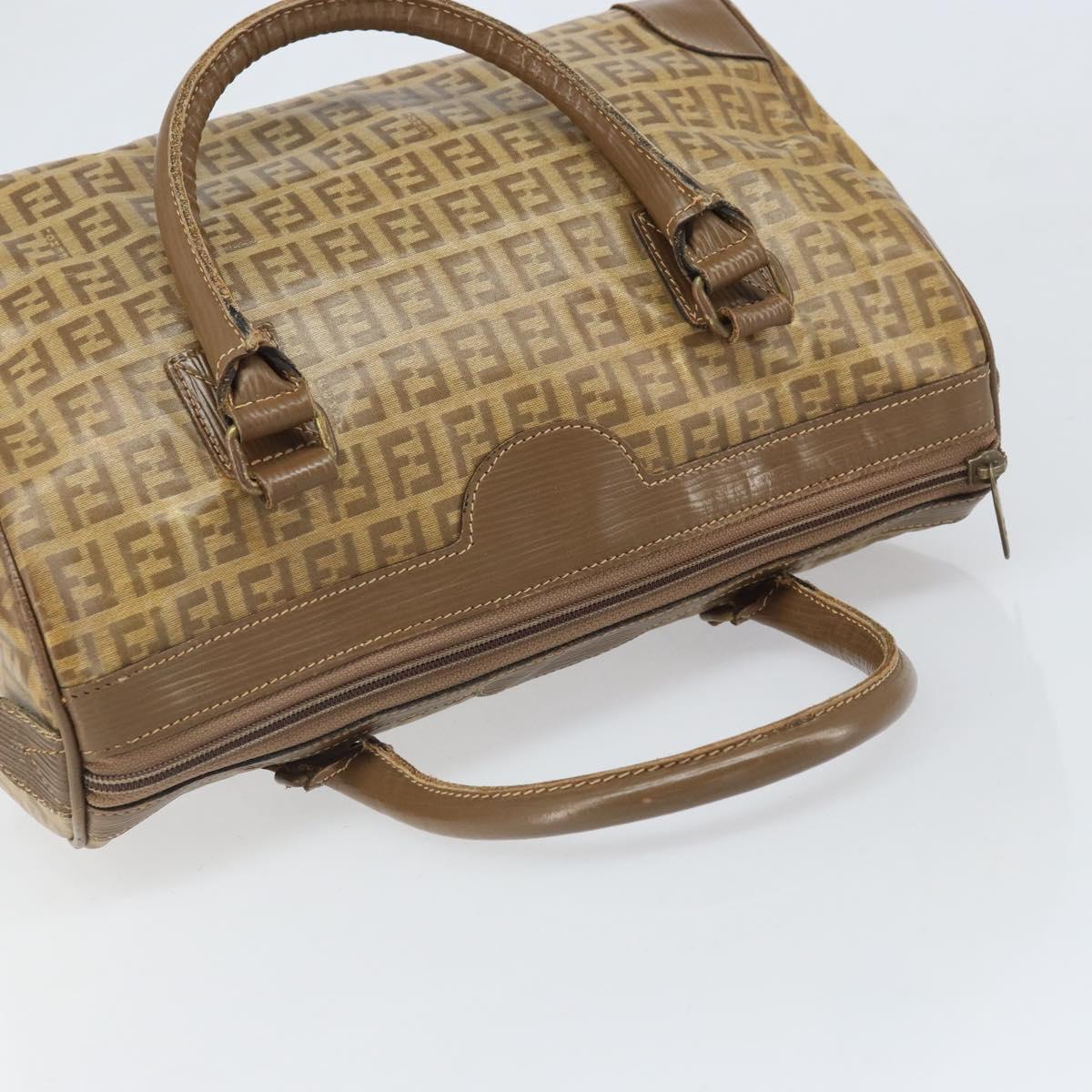 FENDI Zucchino Canvas Hand Bag PVC Beige Silver Auth ti3726