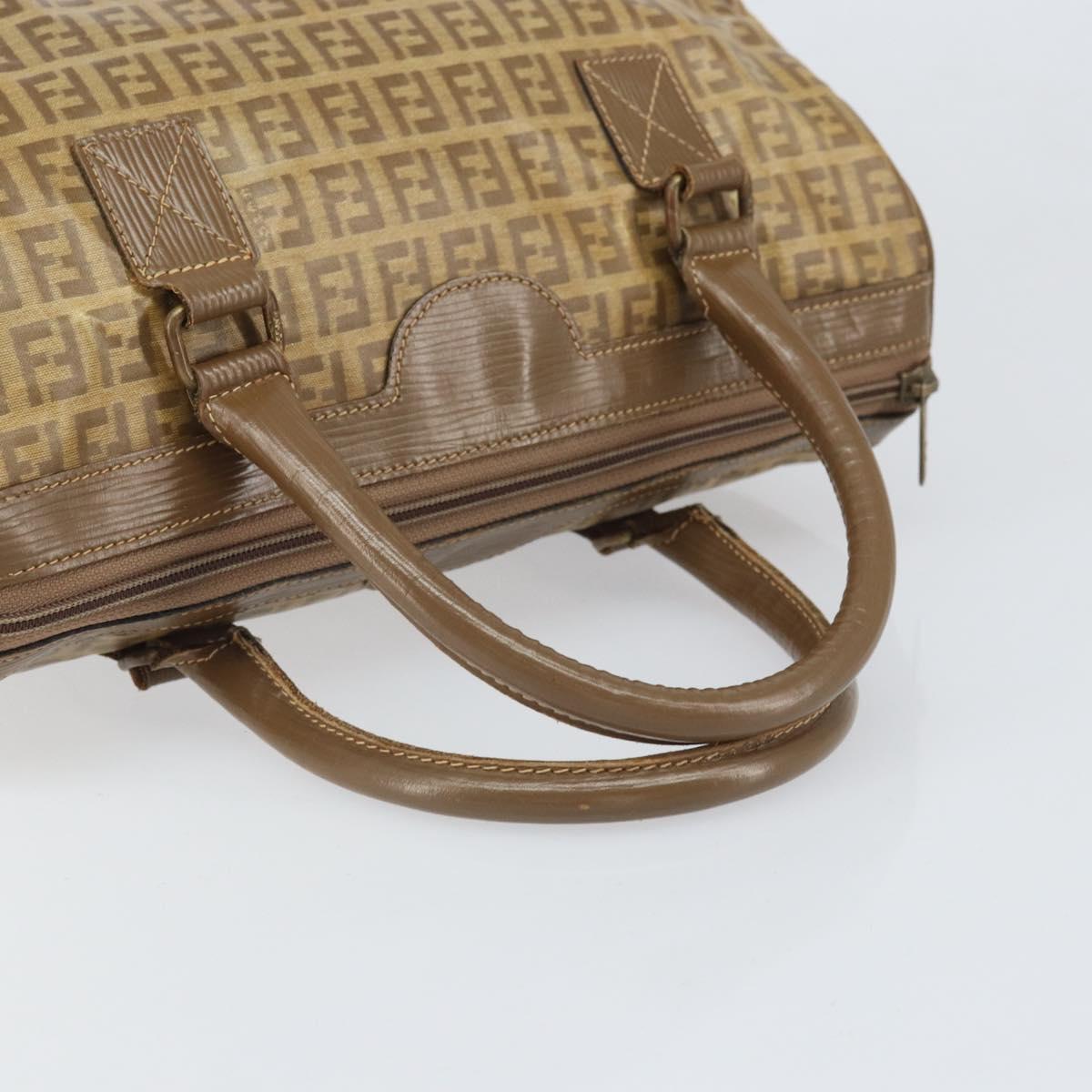 FENDI Zucchino Canvas Hand Bag PVC Beige Silver Auth ti3726