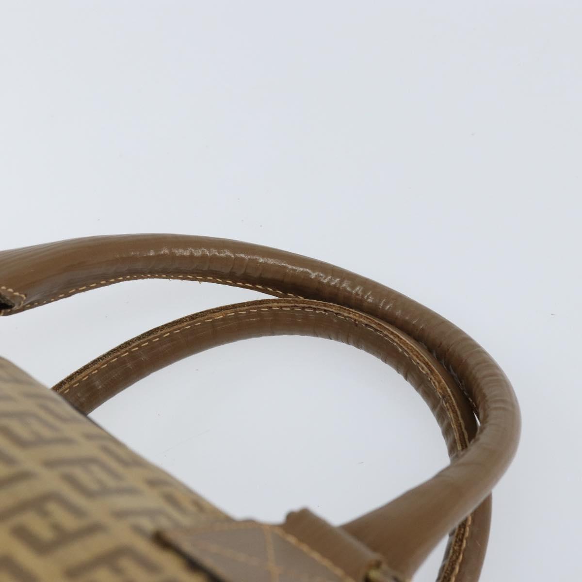 FENDI Zucchino Canvas Hand Bag PVC Beige Silver Auth ti3726