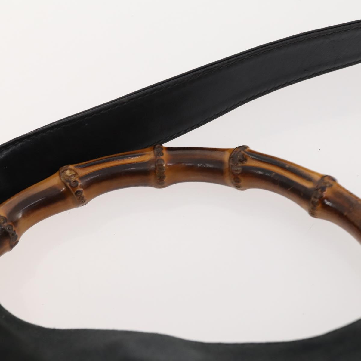 GUCCI Bamboo Shoulder Bag Suede Black Gold 01 1014 1577 Auth ti3727