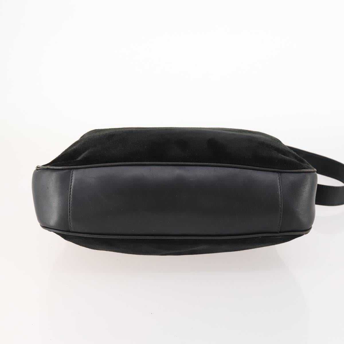 GUCCI Bamboo Shoulder Bag Suede Black Gold 01 1014 1577 Auth ti3727