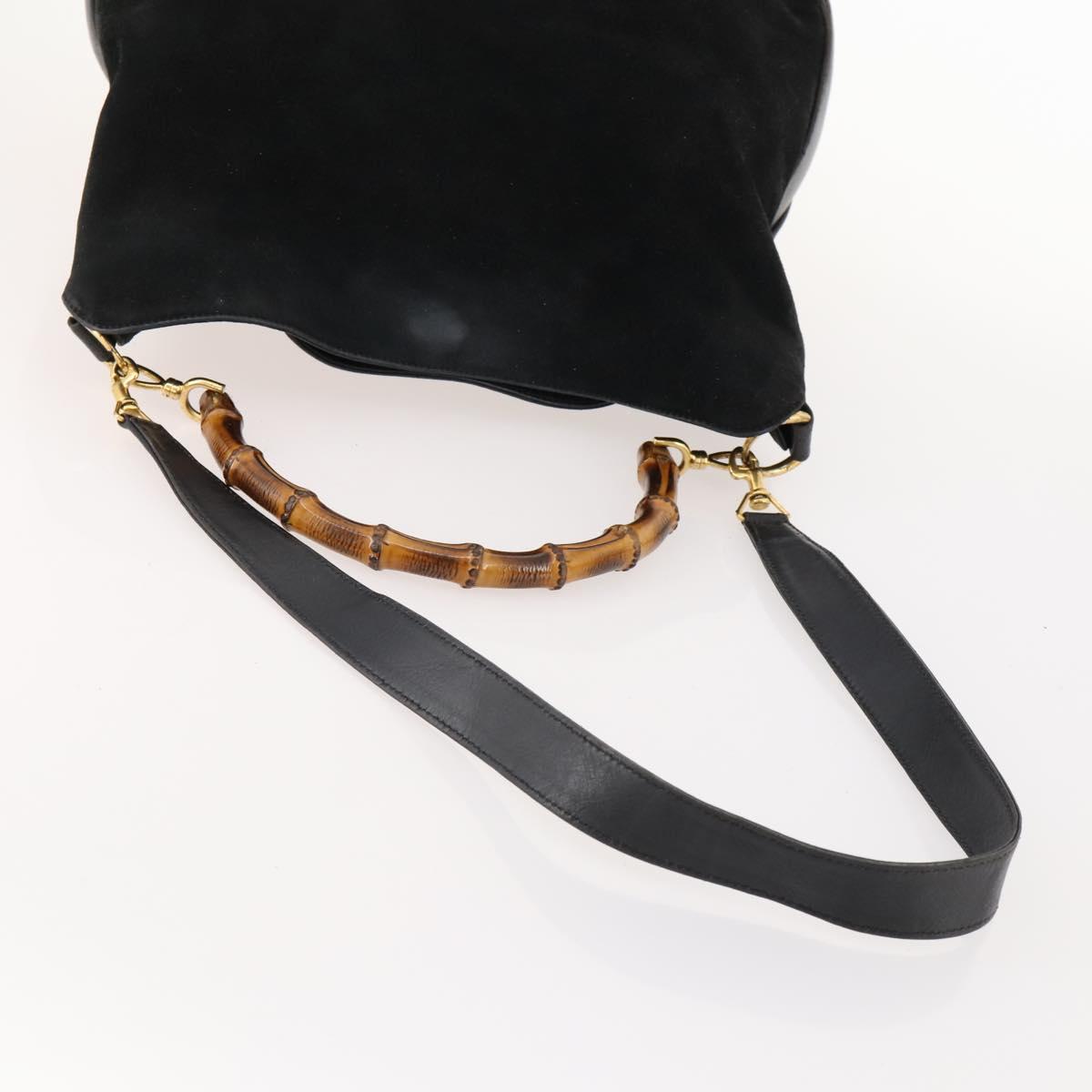 GUCCI Bamboo Shoulder Bag Suede Black Gold 01 1014 1577 Auth ti3727