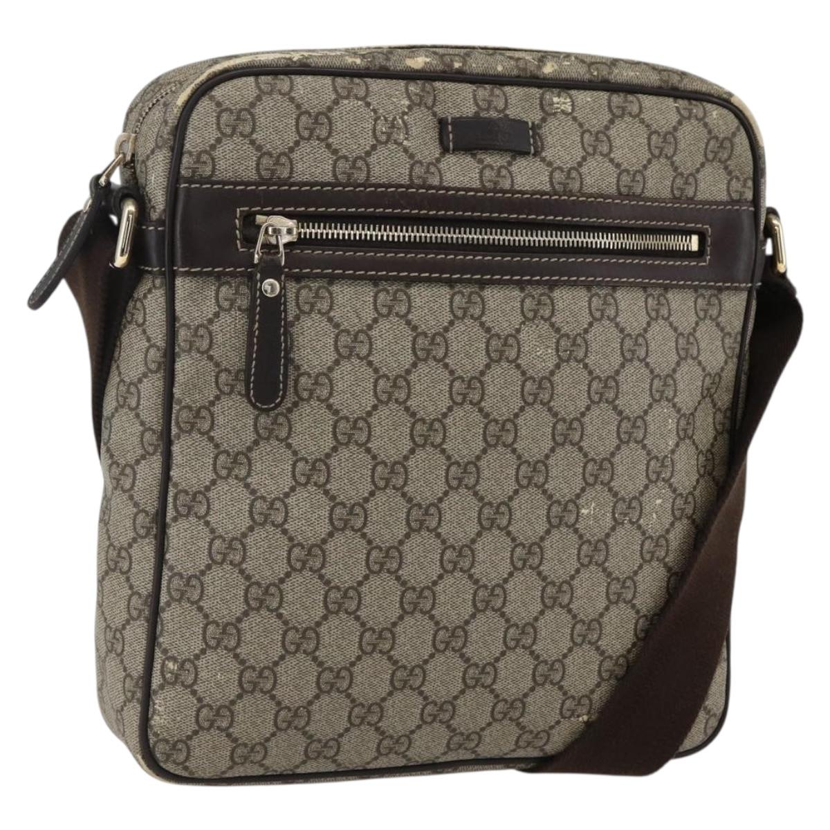 GUCCI GG Supreme Shoulder Bag PVC Beige Gold 201448 Auth ti3728