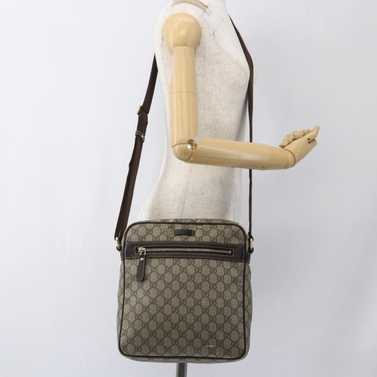 GUCCI GG Supreme Shoulder Bag PVC Beige Gold 201448 Auth ti3728