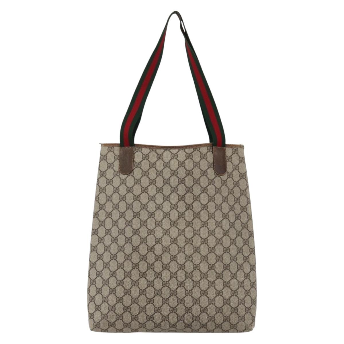 GUCCI GG Supreme Web Sherry Line Tote Bag PVC Beige Gold 16 002 4487 Auth ti3729