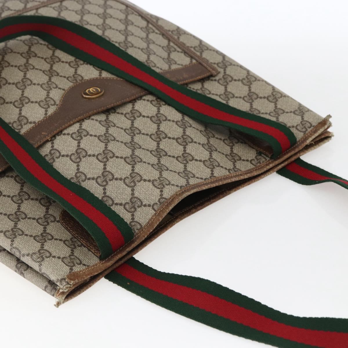 GUCCI GG Supreme Web Sherry Line Tote Bag PVC Beige Gold 16 002 4487 Auth ti3729