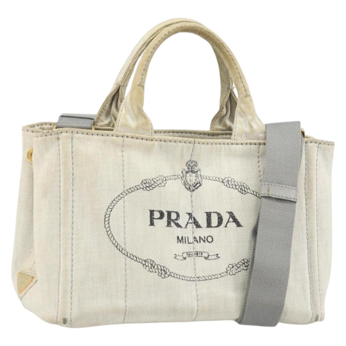 PRADA Canapa PM Hand Bag Canvas 2way Gray Gold Auth ti3731