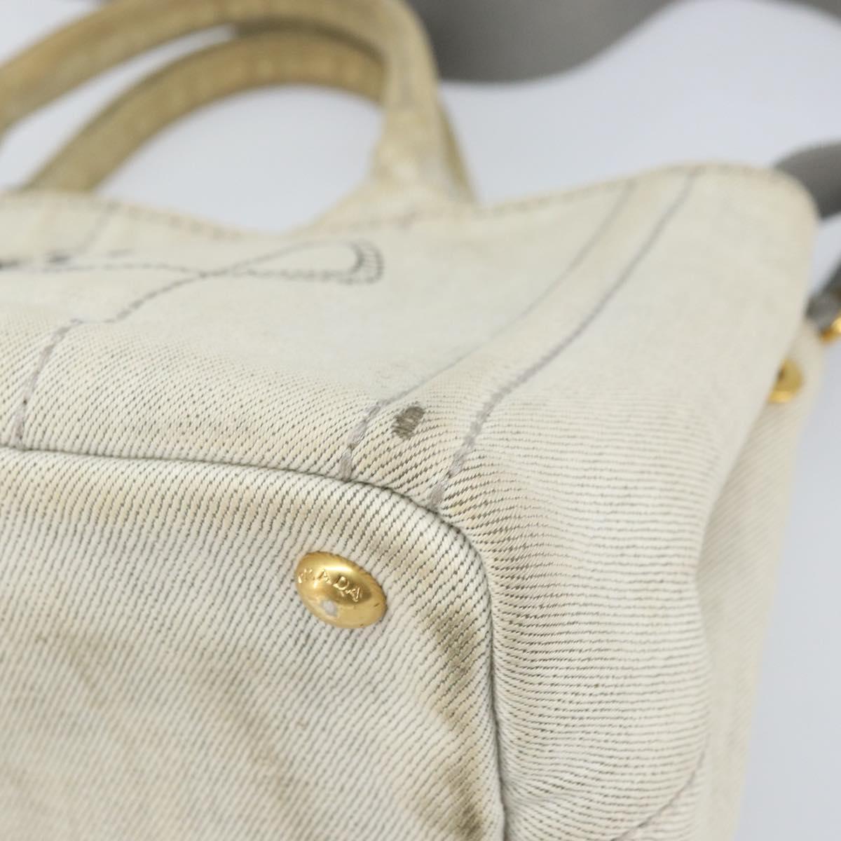 PRADA Canapa PM Hand Bag Canvas 2way Gray Gold Auth ti3731