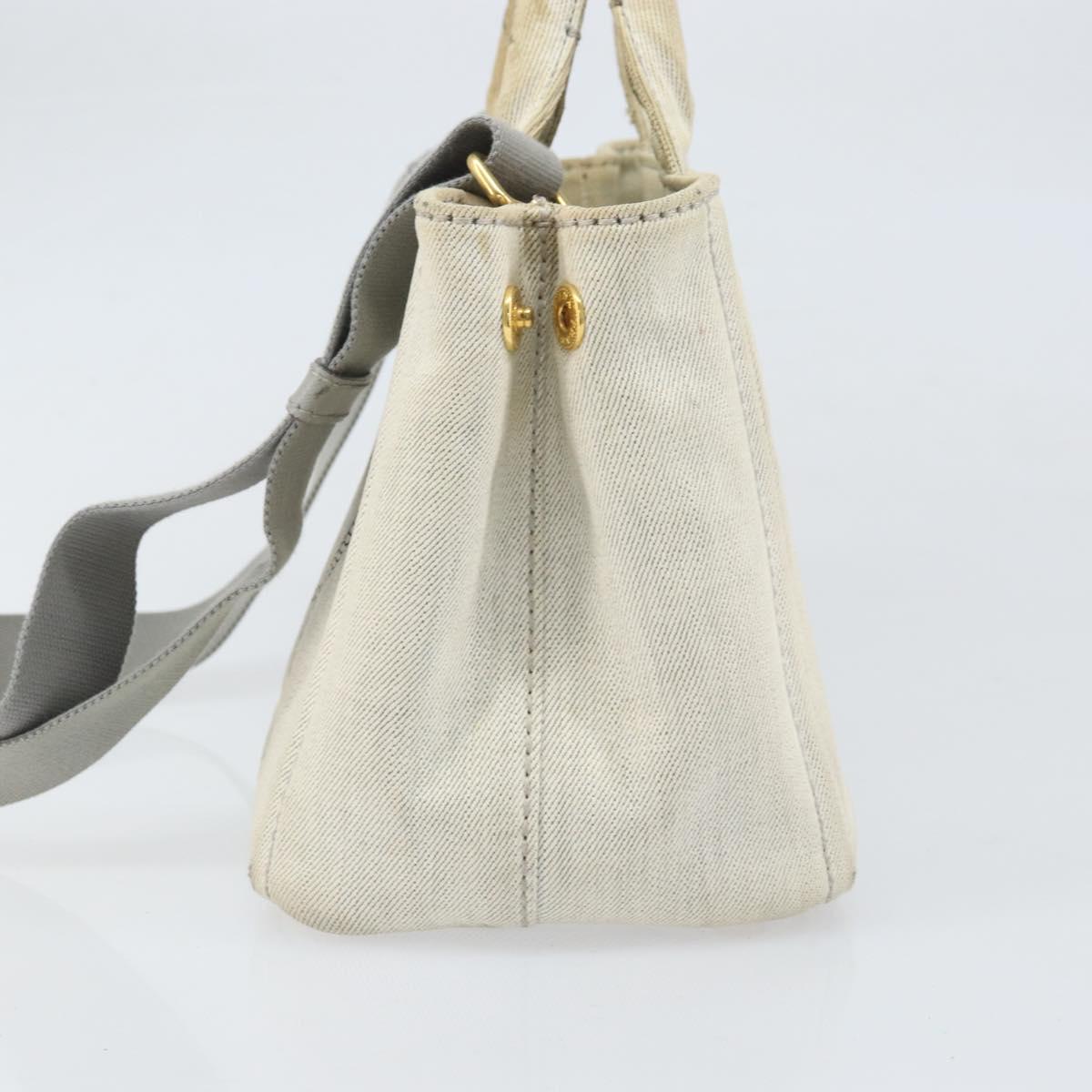 PRADA Canapa PM Hand Bag Canvas 2way Gray Gold Auth ti3731