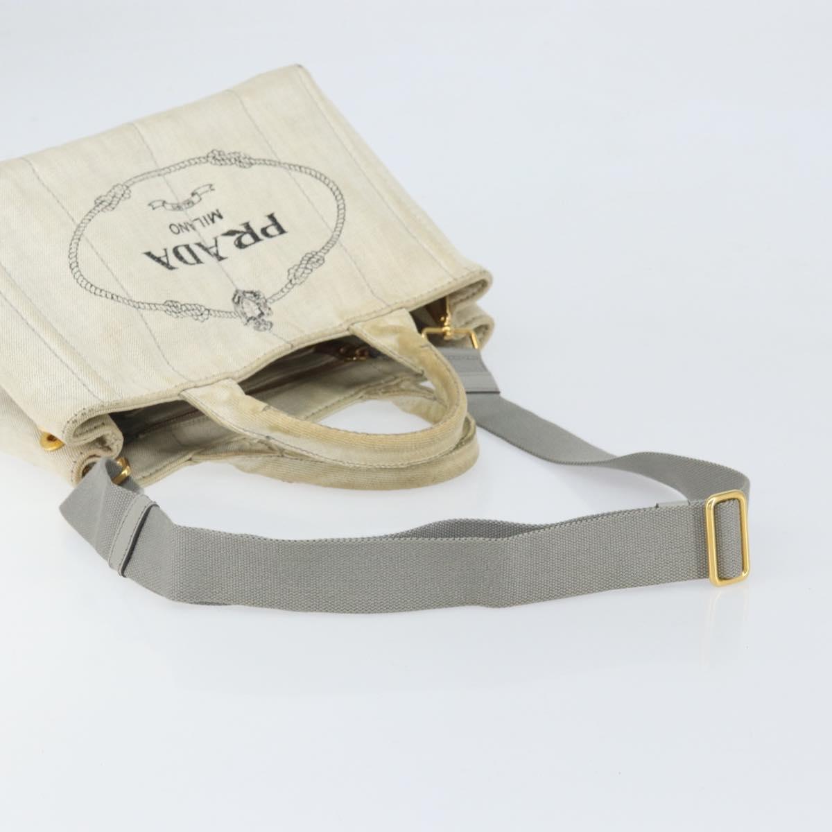 PRADA Canapa PM Hand Bag Canvas 2way Gray Gold Auth ti3731