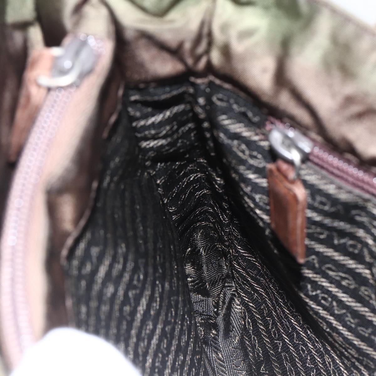 PRADA Hand Bag Nylon Leather Khaki Silver Auth ti3735