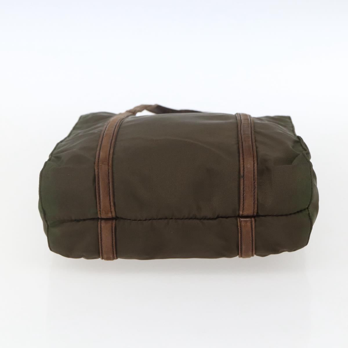 PRADA Hand Bag Nylon Leather Khaki Silver Auth ti3735