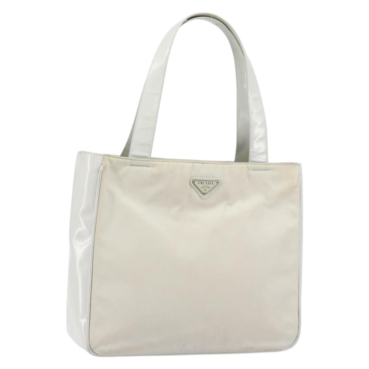 PRADA Tote Bag Nylon Leather Gray Silver Auth ti3737