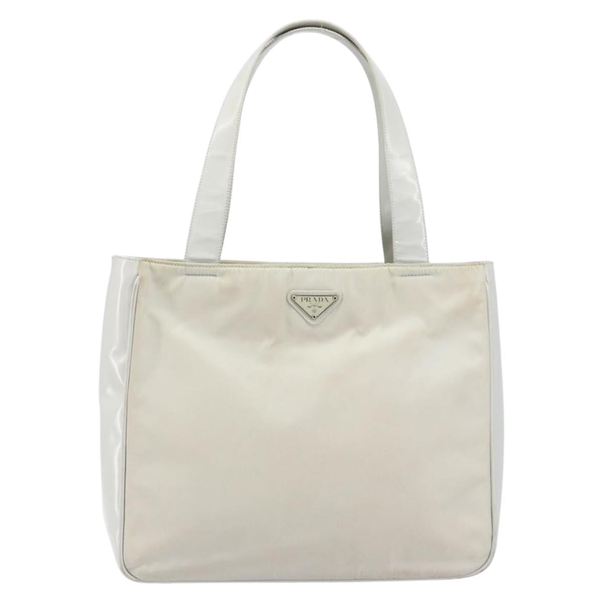 PRADA Tote Bag Nylon Leather Gray Silver Auth ti3737