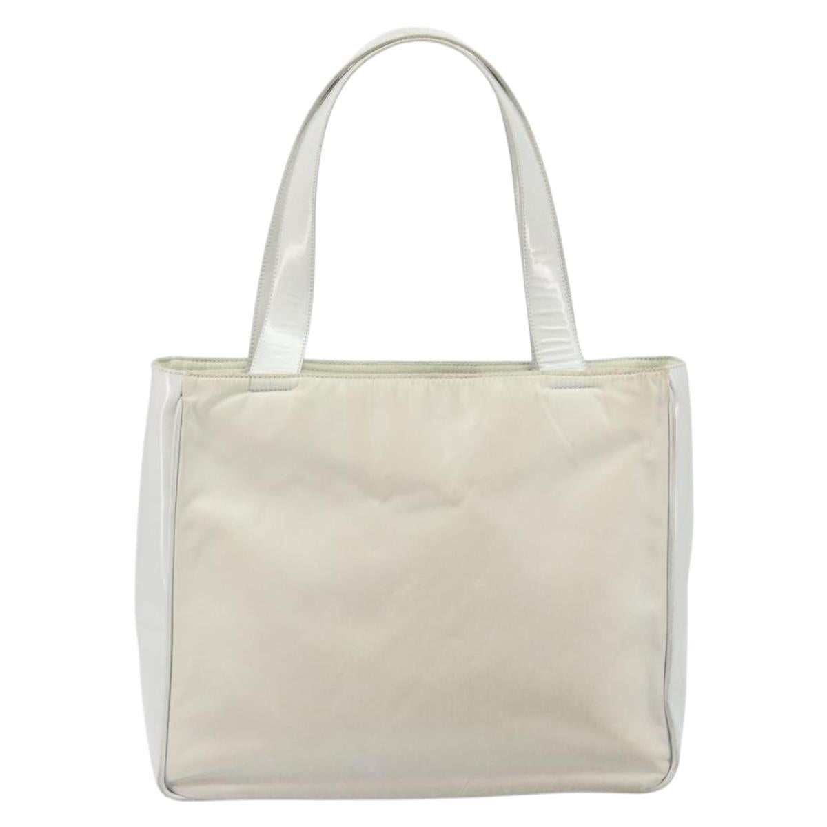PRADA Tote Bag Nylon Leather Gray Silver Auth ti3737