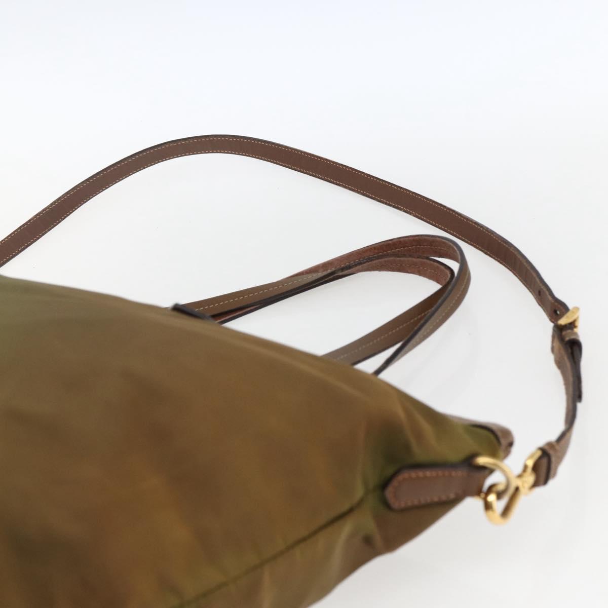 PRADA Tote Bag Nylon Leather Khaki Gold Auth ti3738