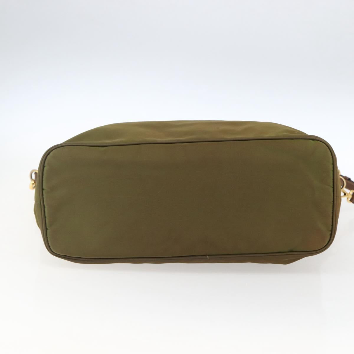 PRADA Tote Bag Nylon Leather Khaki Gold Auth ti3738