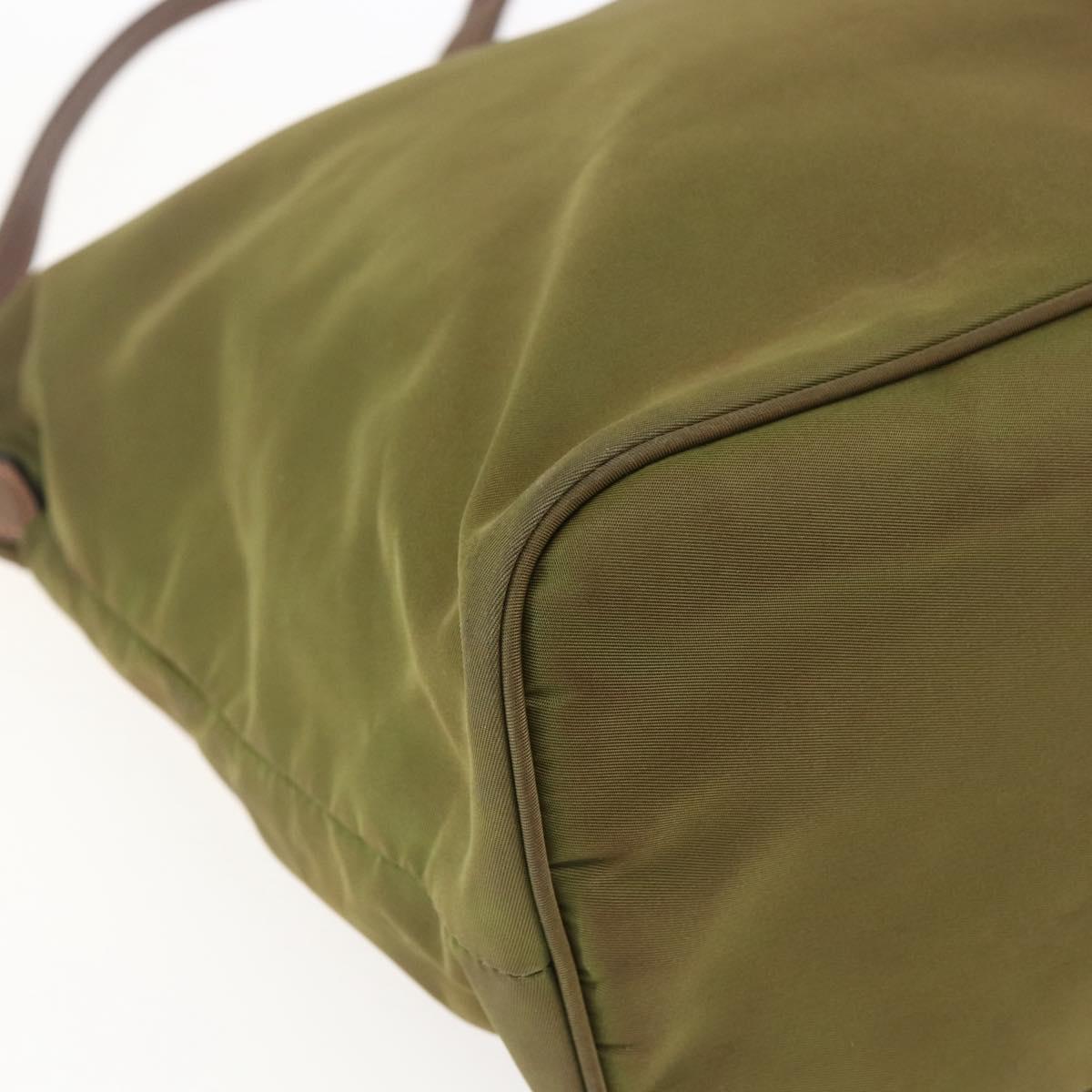 PRADA Tote Bag Nylon Leather Khaki Gold Auth ti3738