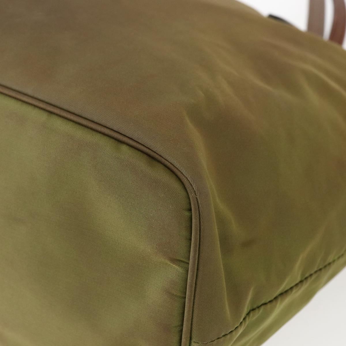 PRADA Tote Bag Nylon Leather Khaki Gold Auth ti3738