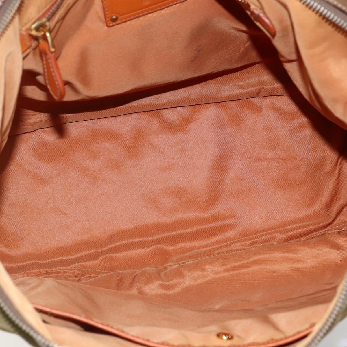 PRADA Tote Bag Nylon Leather Khaki Gold Auth ti3738