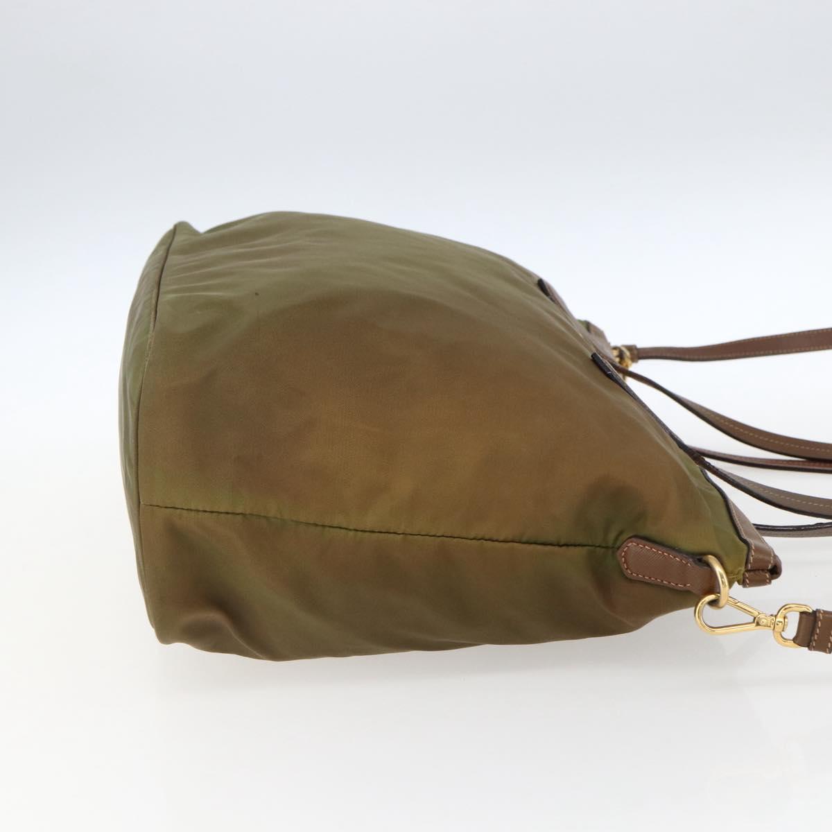 PRADA Tote Bag Nylon Leather Khaki Gold Auth ti3738