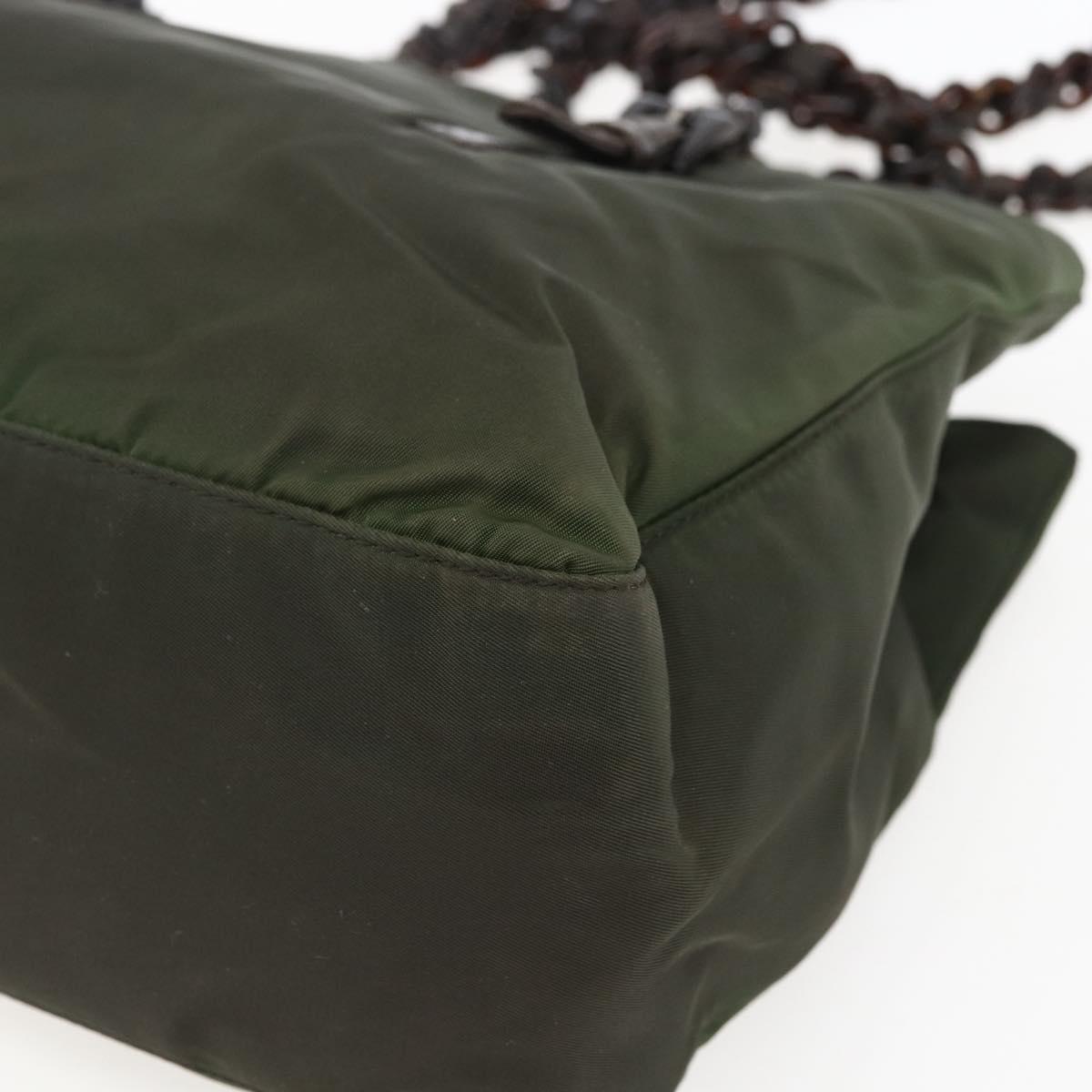 PRADA Shoulder Bag Nylon Plastic Leather Khaki Auth ti3739