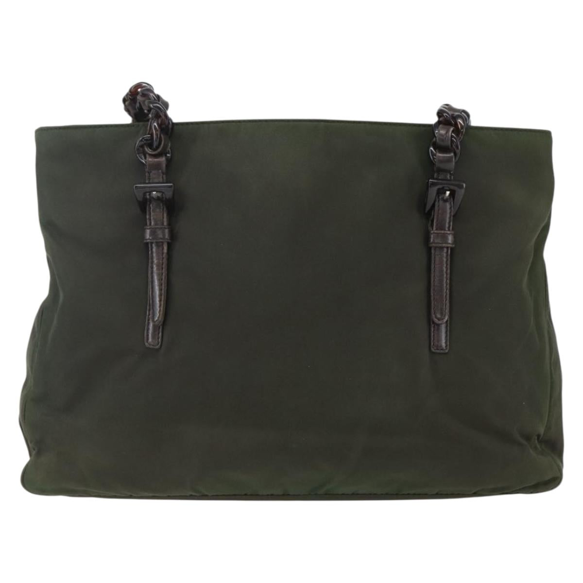 PRADA Shoulder Bag Nylon Plastic Leather Khaki Auth ti3739