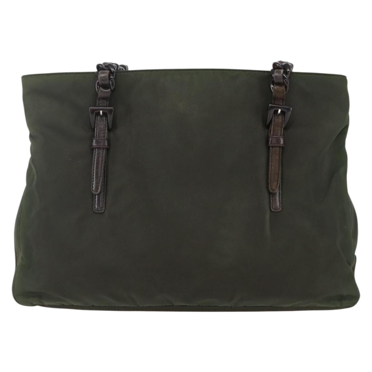 PRADA Shoulder Bag Nylon Plastic Leather Khaki Auth ti3739