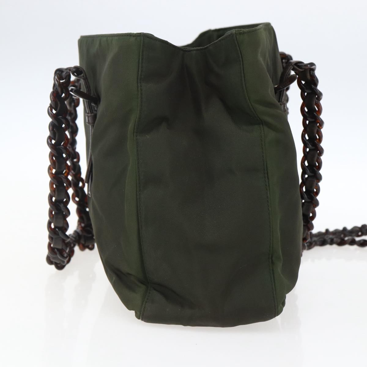 PRADA Shoulder Bag Nylon Plastic Leather Khaki Auth ti3739