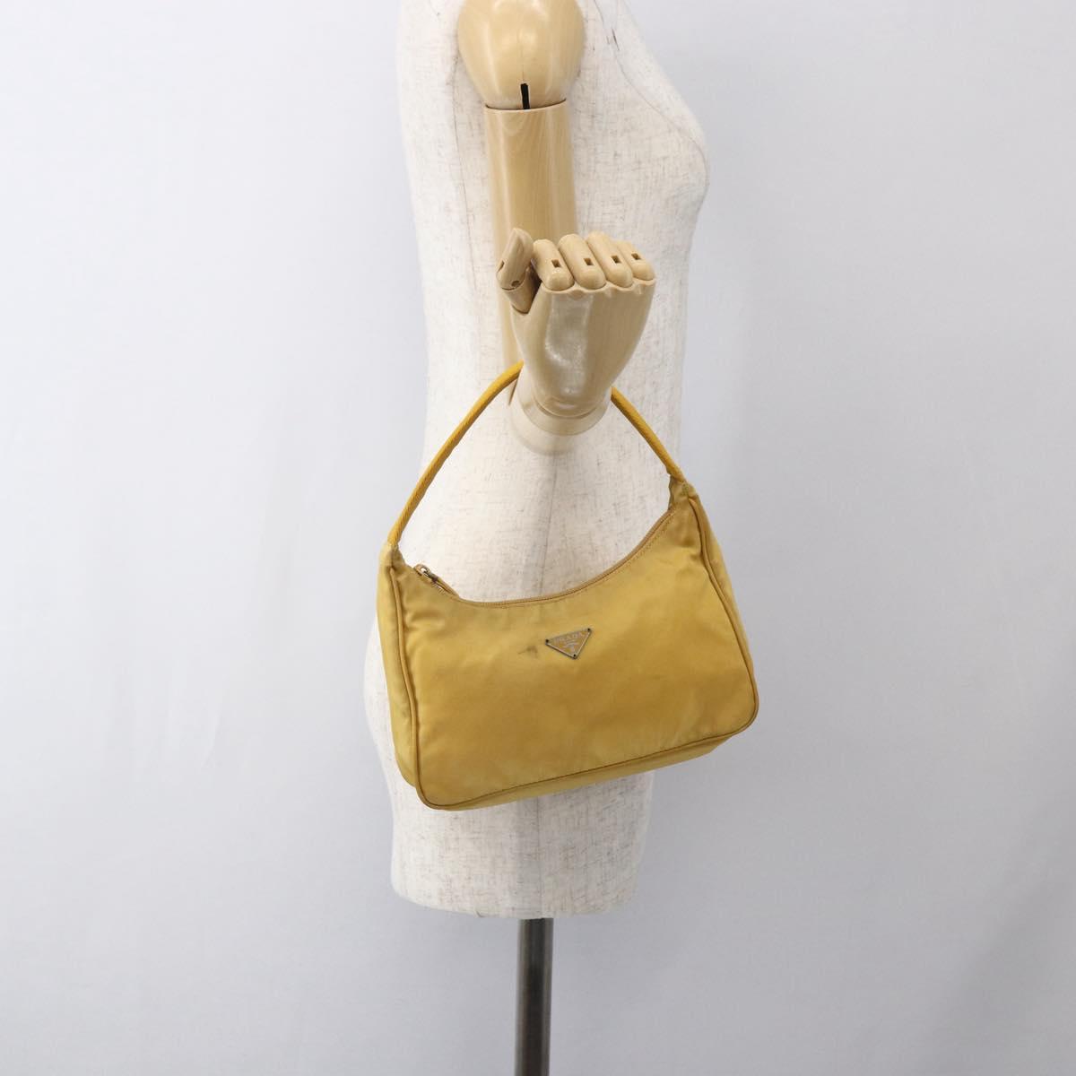 PRADA Hand Bag Nylon Yellow Silver Auth ti3741
