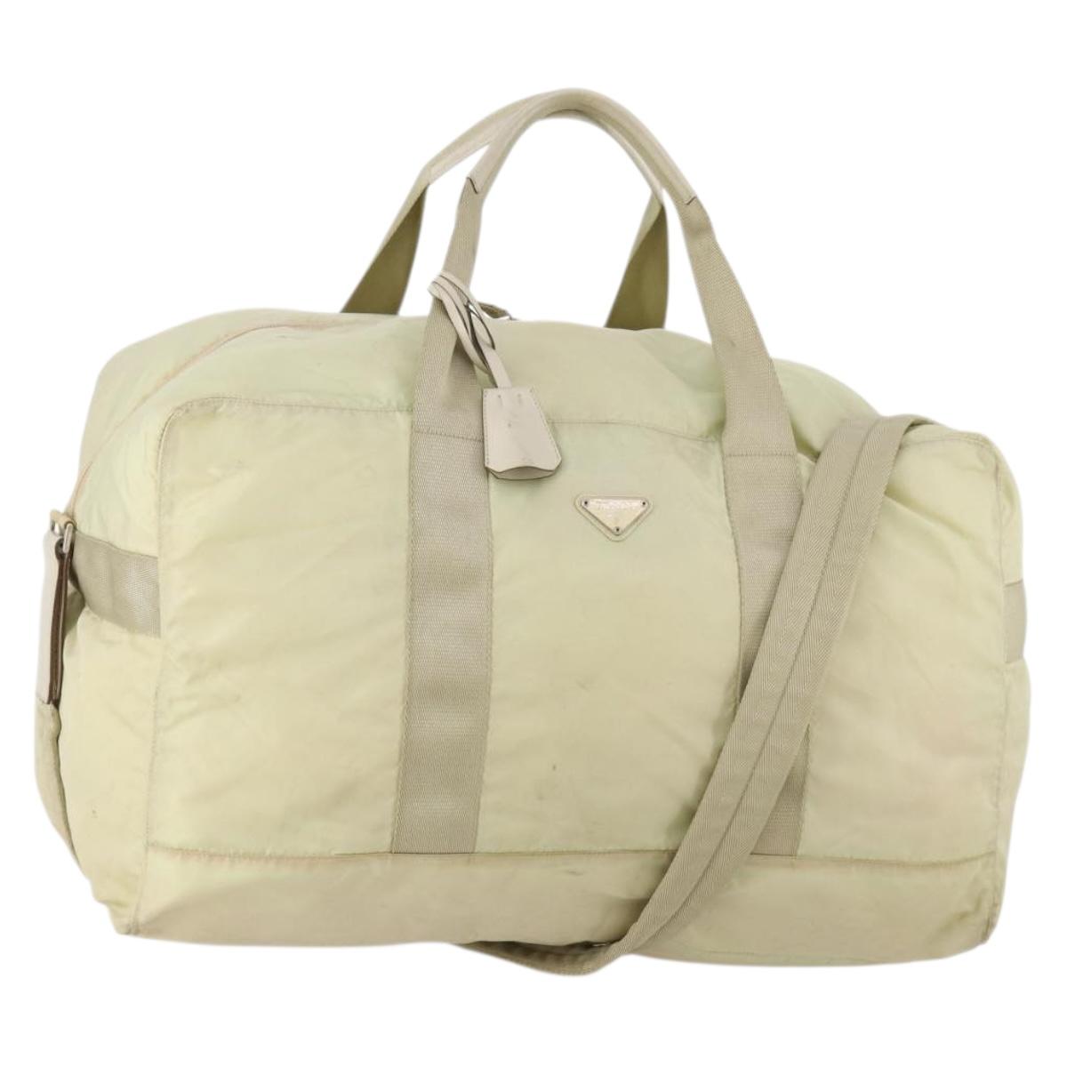 PRADA Boston Bag Nylon Cream Beige Auth ti3742