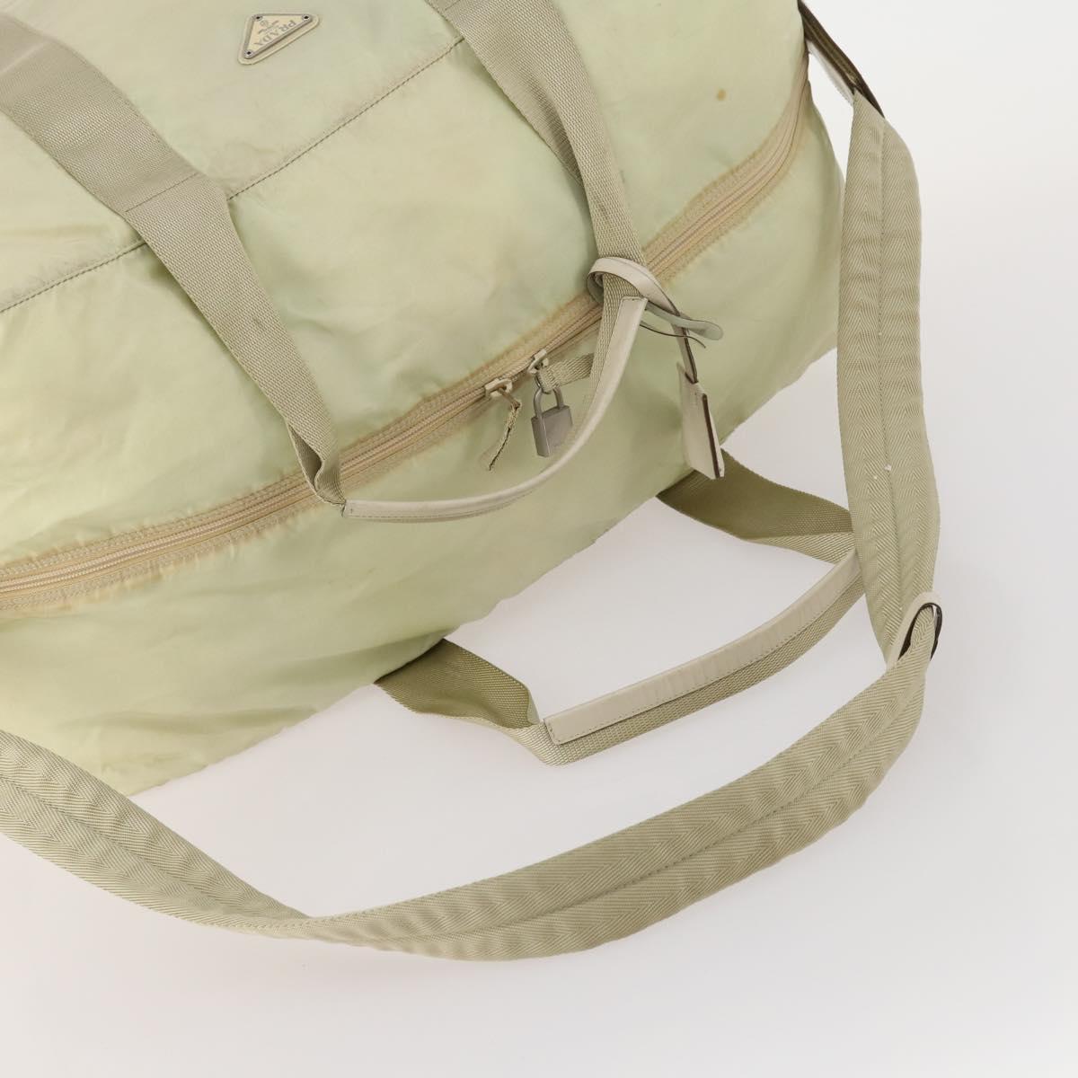 PRADA Boston Bag Nylon Cream Beige Auth ti3742