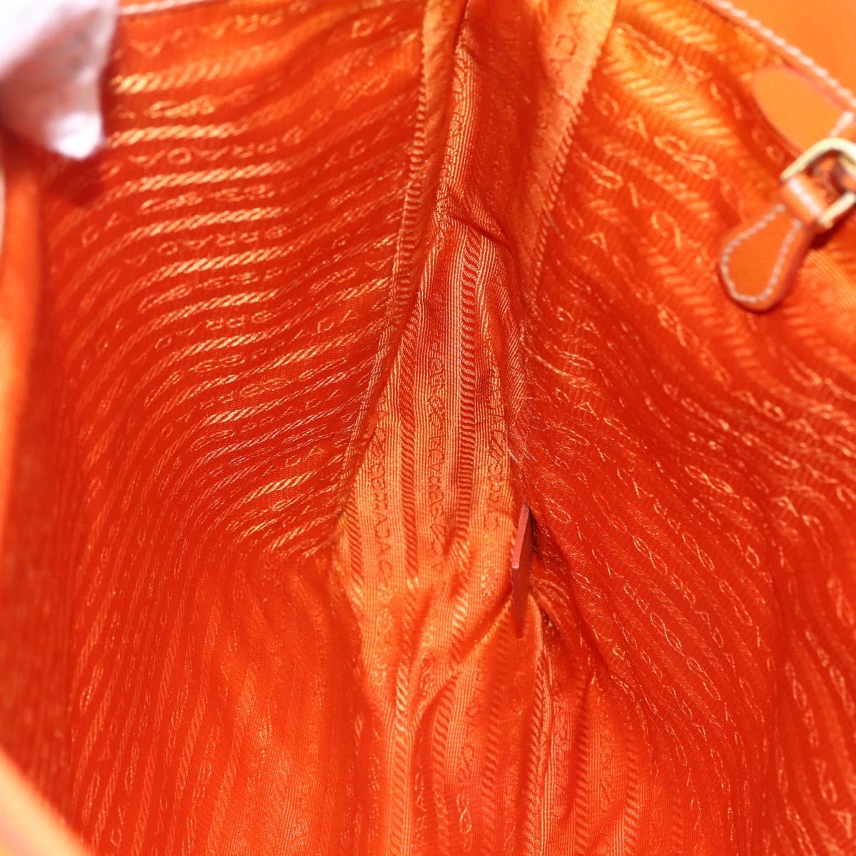 PRADA Tote Bag Nylon Leather Orange Gold Auth ti3743