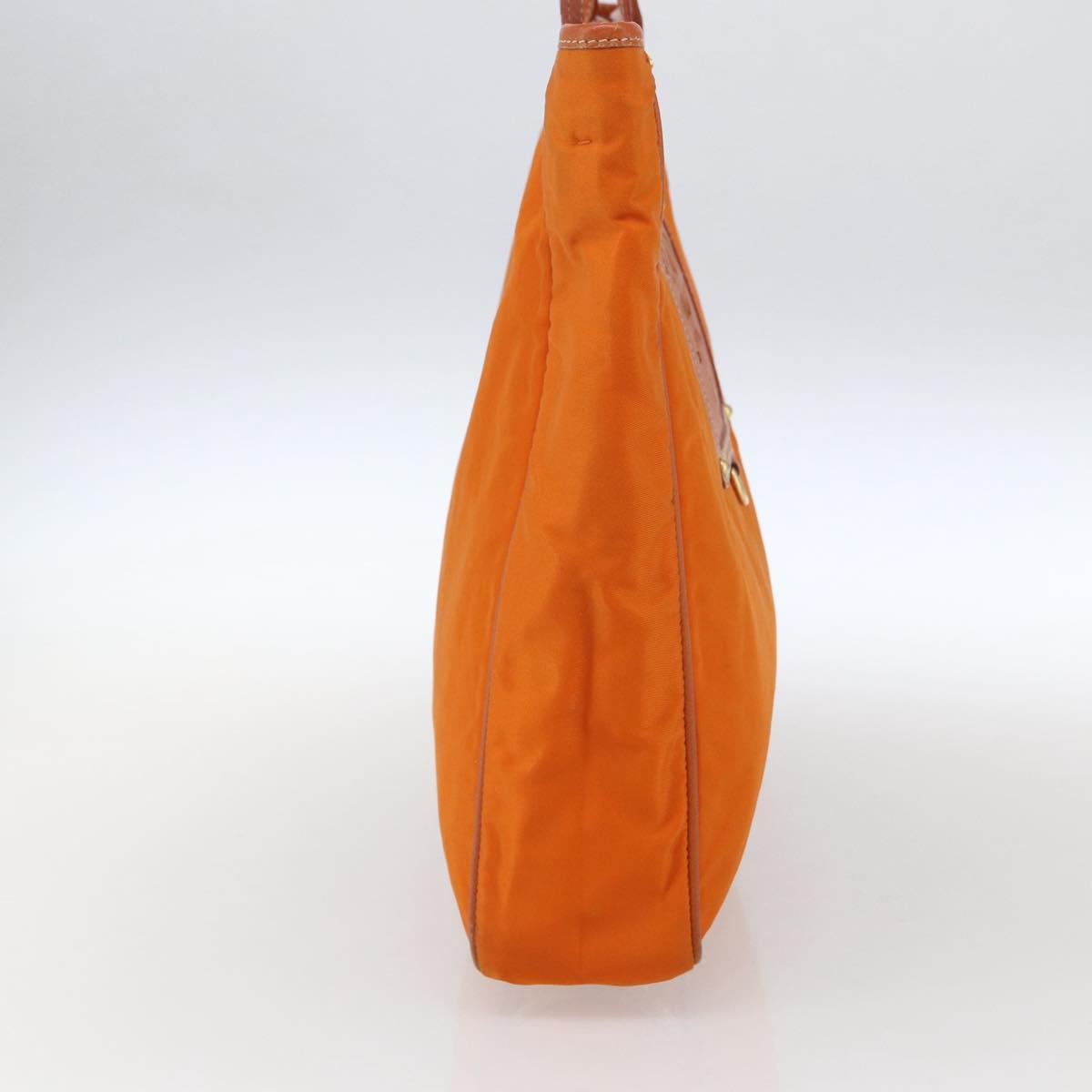 PRADA Tote Bag Nylon Leather Orange Gold Auth ti3743