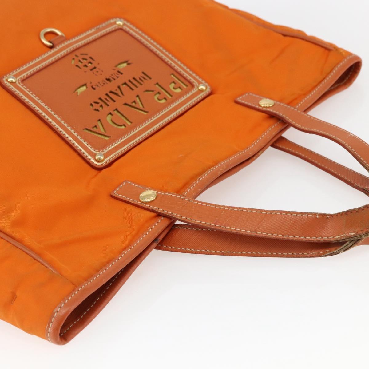 PRADA Tote Bag Nylon Leather Orange Gold Auth ti3743
