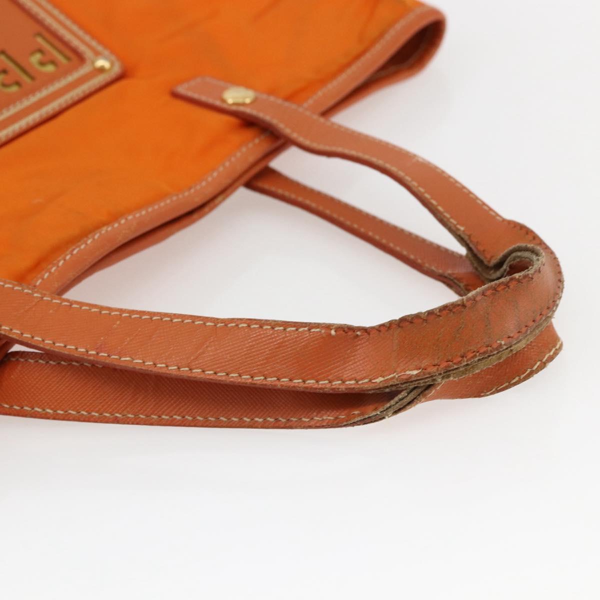PRADA Tote Bag Nylon Leather Orange Gold Auth ti3743