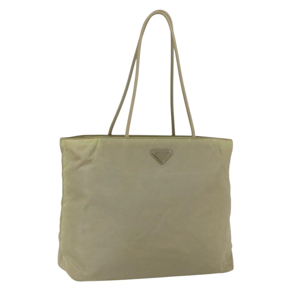 PRADA Tote Bag Nylon Cream Silver Auth ti3744