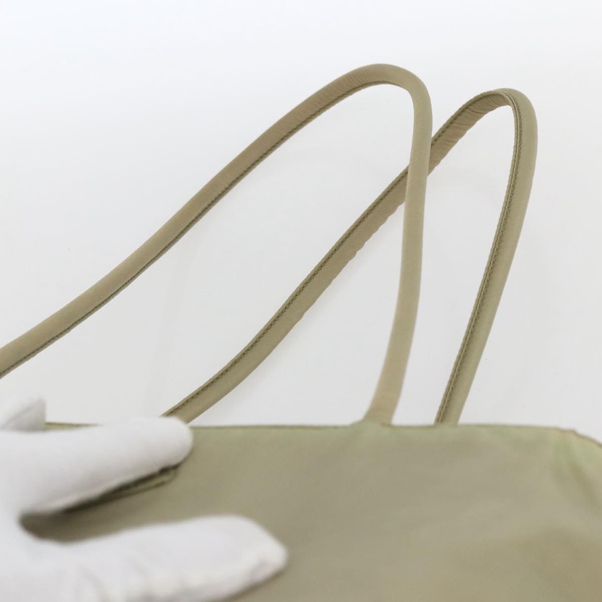 PRADA Tote Bag Nylon Cream Silver Auth ti3744