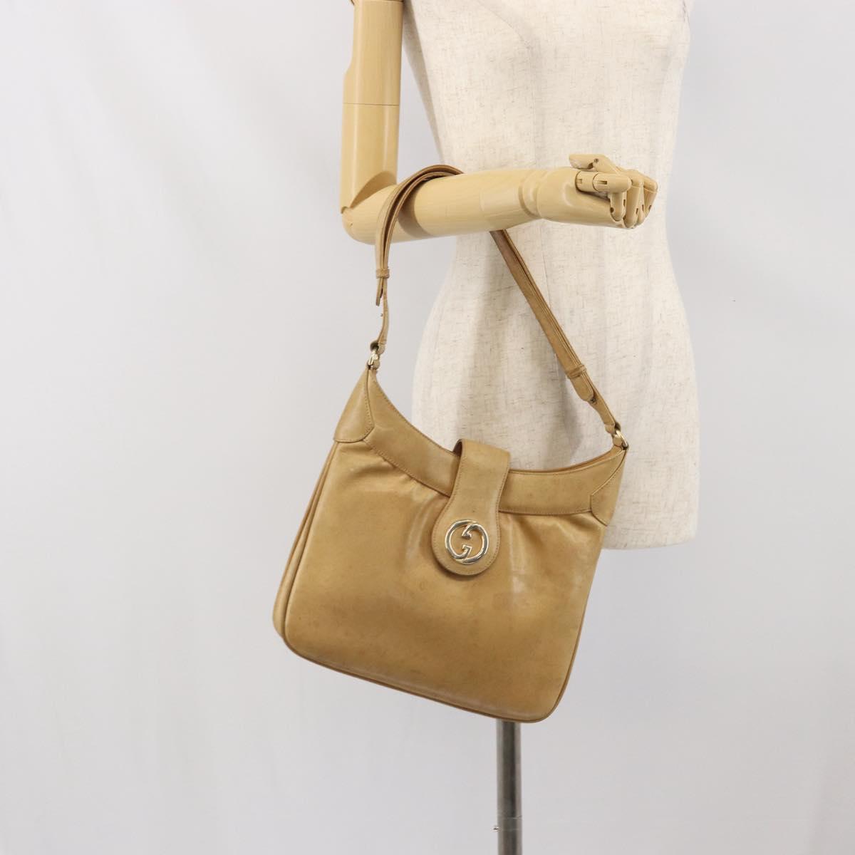 GUCCI Shoulder Bag Leather Beige Gold 007 112 0094 Auth ti3745