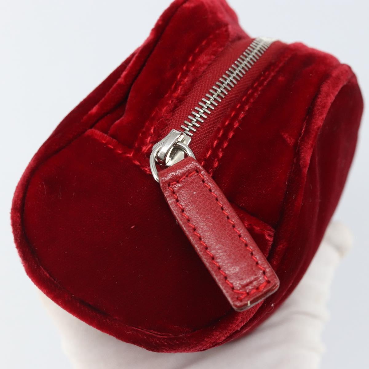 FENDI Pouch Velor Red Silver Auth ti3746