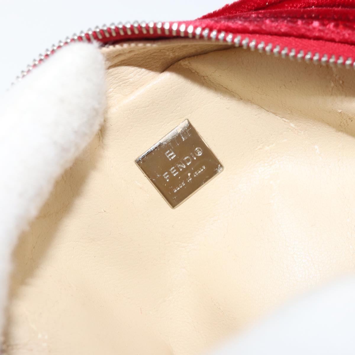 FENDI Pouch Velor Red Silver Auth ti3746