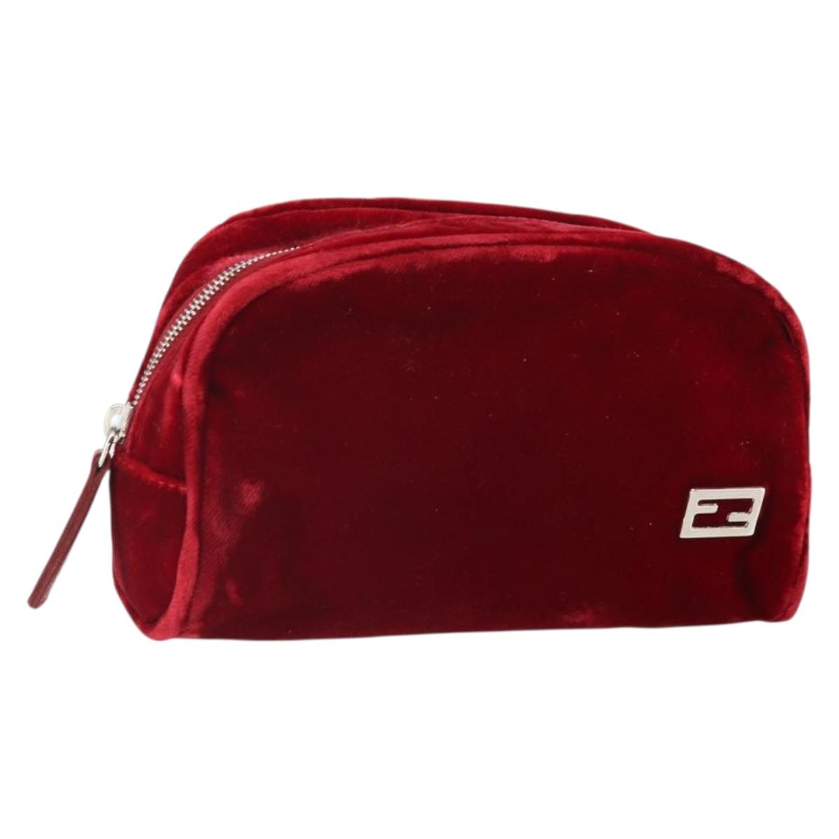 FENDI Pouch Velor Red Silver Auth ti3746